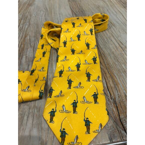 Banana Republic Fly Fishing 100% Silk Tie Made in Italy Gold - Picture 1 of 5